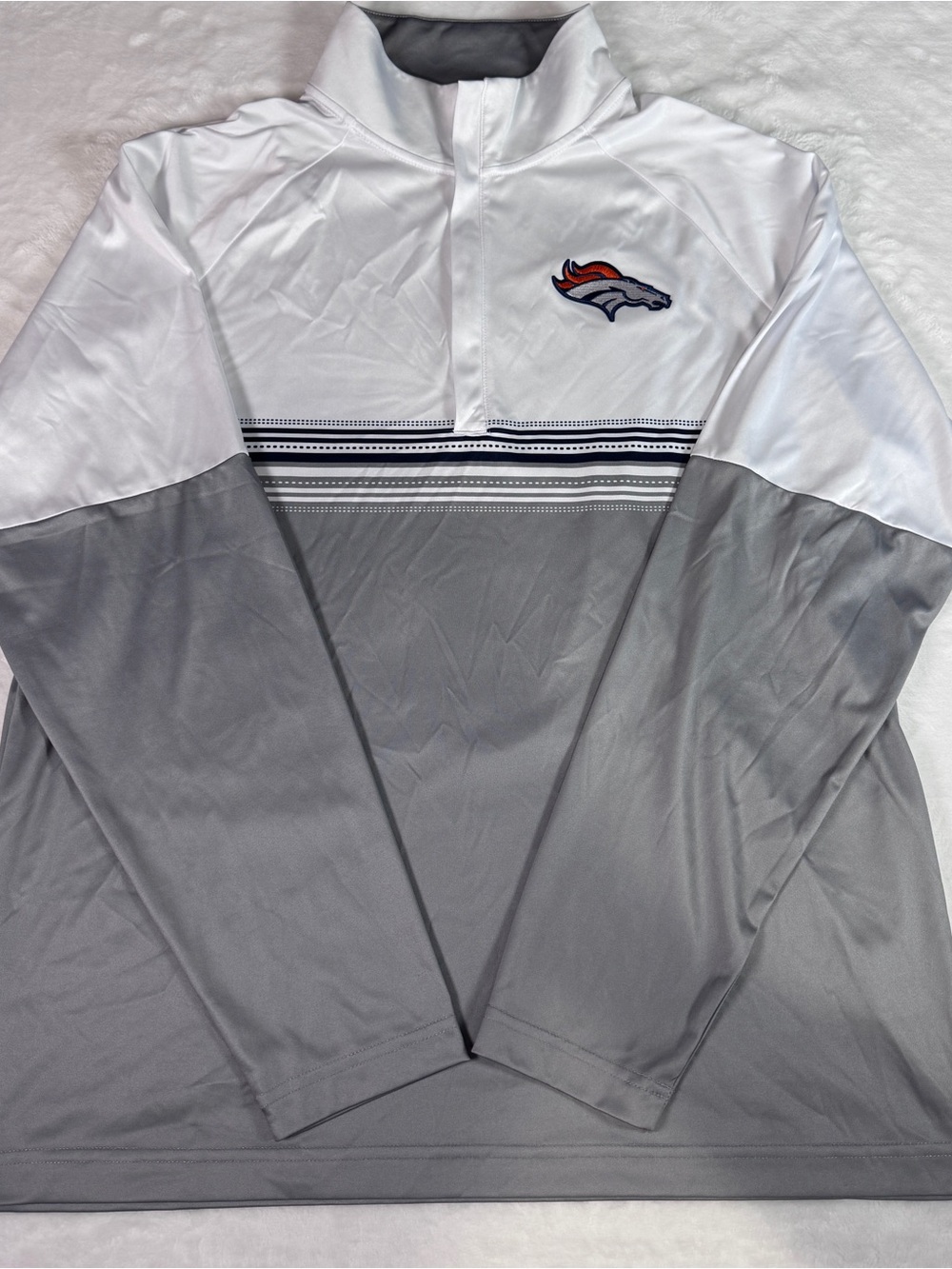 Antigua Denver Broncos Large Quarter Zip Pullover White Gray NFL